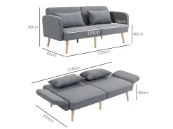 HOMCOM 2-Sitzer Klappbett mit Bettfunktion 2 Wurfkissen 170 x 83 x 80 cm* Kissen|Sofas