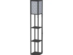 HOMCOM Stehleuchte mit Regalen E27 bis 40W Holz Schwarz 26 x 26 x 160 cm