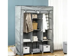 HOMCOM Stoffschrank mit Kleiderstangen 8 Ebenen Faltbar Hellgrau 125x43x162,5cm* Bettwäsche