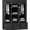 HOMCOM Stoffschrank mit Kleiderstangen Schubladen Faltbar Schwarz 125x43x162,5cm