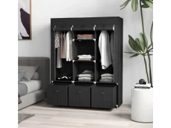 HOMCOM Stoffschrank mit Kleiderstangen Schubladen Faltbar Schwarz 125x43x162,5cm