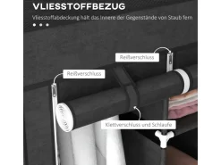 HOMCOM Stoffschrank mit Kleiderstange 8 Ebenen Faltbar Schwarz 125 x 43 x162,5cm