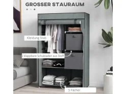 HOMCOM Stoffschrank mit Schubladen Reißverschluss Dunkelgrau 102 x 42,5 x162,5cm* Bettwäsche