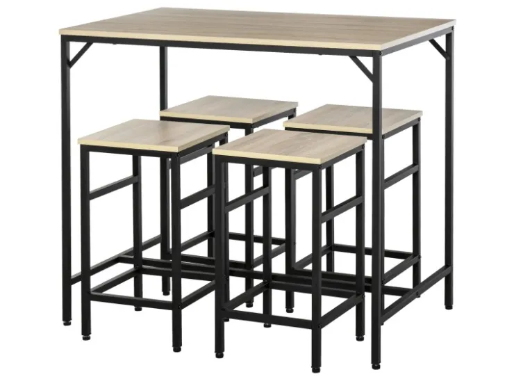 HOMCOM 5-Teiliges Bartisch-Set Eiche Schwarz 100 x 60 x 88 cm* Möbelserien