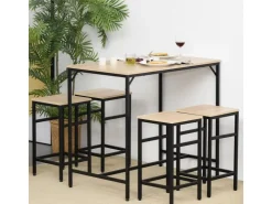 HOMCOM 5-Teiliges Bartisch-Set Eiche Schwarz 100 x 60 x 88 cm* Möbelserien