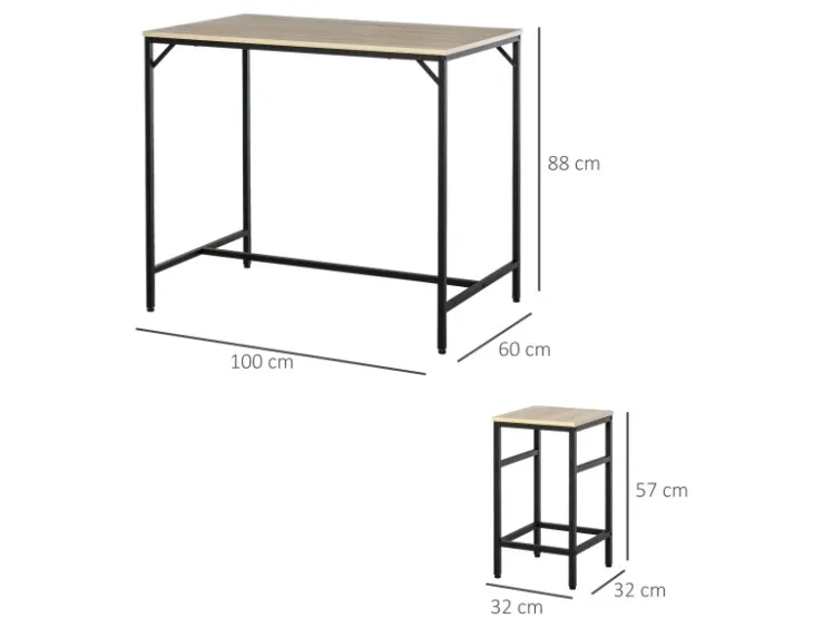 HOMCOM 5-Teiliges Bartisch-Set Eiche Schwarz 100 x 60 x 88 cm* Möbelserien