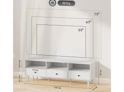 HOMCOM TV Schrank TV Board mit Schubladen 3 Offenen Fächern Weiß
