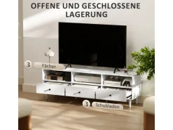 HOMCOM TV Schrank TV Board mit Schubladen 3 Offenen Fächern Weiß