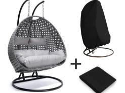 Home Deluxe Hängesessel Twin aus Polyrattan mit Regenabdeckung Grau