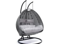 Home Deluxe Hängesessel Twin aus Polyrattan mit Regenabdeckung Grau