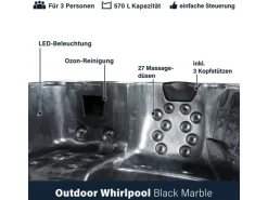 Home Deluxe Whirlpool Black Marble für 3 Personen 210 x 160 x 85 cm