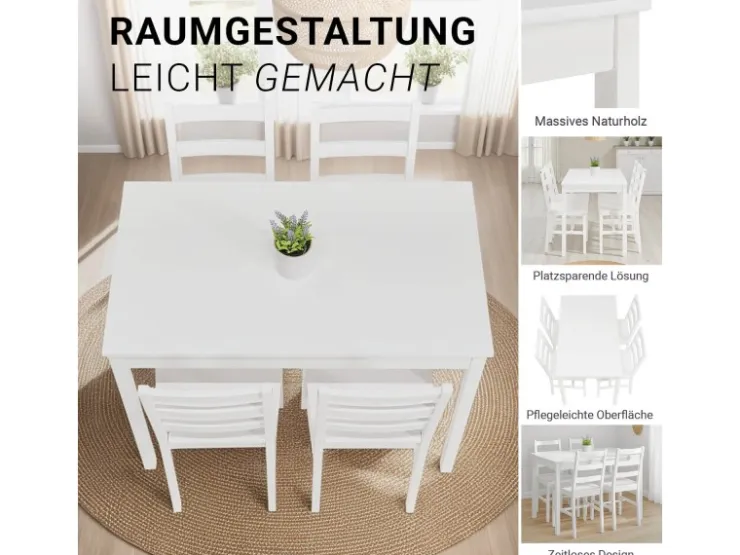 Homestyle4u Essgruppe aus Kiefernholz mit 4 Stühlen in 3061
