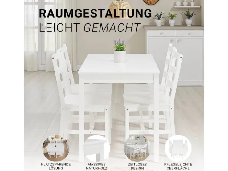 Homestyle4u Essgruppe aus Kiefernholz mit 4 Stühlen in 3061