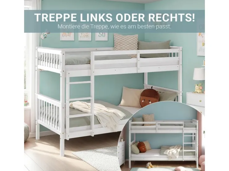 Homestyle4u Etagenbett für Kinder mit Matratzen Hochbett Weiß 90x200 cm 3052* Betten