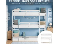 Homestyle4u Etagenbett 90x200 cm in Weiß 1978