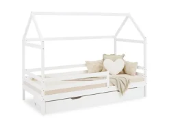 Homestyle4u Hausbett 90x200 mit Bettkasten in Weiß 2522* Betten