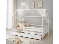 Homestyle4u Hausbett 90x200 mit Bettkasten in Weiß 2522* Betten