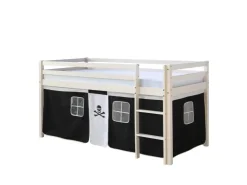 Homestyle4u Hochbett 90x200 mit Vorhang und Lattenrost in Weiß Pirat 2538* Betten