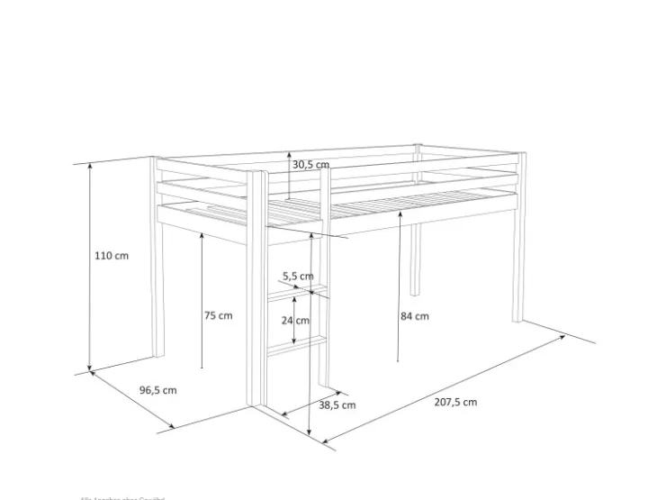 Homestyle4u Hochbett 90x200 mit Vorhang und Lattenrost in Weiß Pirat 2538* Betten