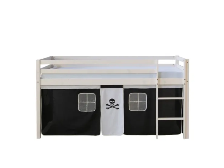 Homestyle4u Hochbett 90x200 mit Vorhang und Lattenrost in Weiß Pirat 2538* Betten