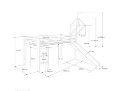 Homestyle4u Hochbett 90x200 mit Vorhang Lattenrost Rutsche Tunnel und Turm in Weiß 2579