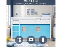 Homestyle4u Hochbett 90x200 mit Lattenrost Vorhang Kinderbett 2984* Betten