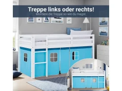 Homestyle4u Hochbett 90x200 mit Lattenrost Vorhang Kinderbett 2984* Betten