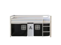 Homestyle4u Hochbett 90x200 Weiß Vorhang Pirat 1534