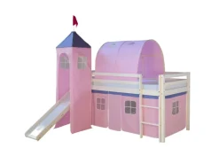 Homestyle4u Hochbett 90x200 Weiß mit Rutsche Vorhang 1575