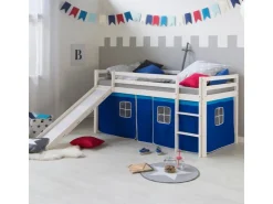 Homestyle4u Hochbett 90x200 Weiß Vorhang 1544