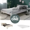 Homestyle4u Holzbett 140 x 200 cm mit Lattenrost und Matratze in Weiß 2263* Betten