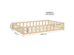 Homestyle4u Kinderbett Natur mit Rausfallschutz 120x200 cm Bodenbett Lattenrost 2839* Betten