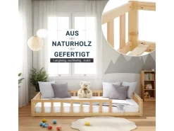 Homestyle4u Kinderbett Natur mit Rausfallschutz 120x200 cm Bodenbett Lattenrost 2839* Betten