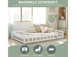 Homestyle4u Kinderbett mit Rausfallschutz 120x200 cm Bodenbett Lattenrost 2838