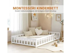 Homestyle4u Kinderbett mit Rausfallschutz 120x200 cm Bodenbett Lattenrost 2838