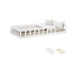Homestyle4u Kinderbett mit Rausfallschutz 90x200 cm Bodenbett Lattenrost Matratze 3024* Betten