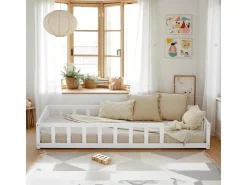 Homestyle4u Kinderbett mit Rausfallschutz 90x200 cm Bodenbett Lattenrost Matratze 3024* Betten