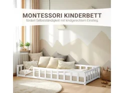 Homestyle4u Kinderbett mit Rausfallschutz 90x200 cm Bodenbett Lattenrost Matratze 3024* Betten