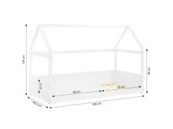 Homestyle4u Kinderbett Weiß Hausbett mit Rausfallschutz 90x200 cm Bodenbett 2811