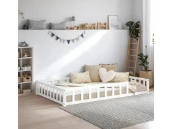 Homestyle4u Kinderbett mit Rausfallschutz 120x200 cm Bodenbett Lattenrost Matratze 3026* Betten