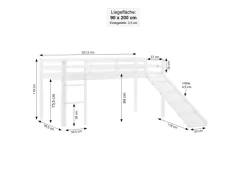 Homestyle4u Kinderbett 90x200 mit Lattenrost und Rutsche in 2254