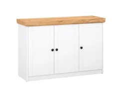 Homestyle4u Kommode Sideboard Eiche Matt Weiß Holz Massiv Schrank 134 cm* Kommode