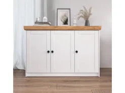 Homestyle4u Kommode Sideboard Eiche Matt Weiß Holz Massiv Schrank 134 cm* Kommode
