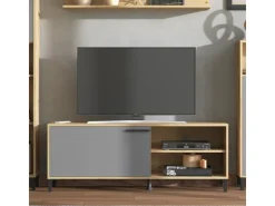 Homestyle4u Wohnwand TV Board Holz TV-Schrank Sideboard Grau Natur