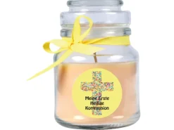 HS Candle Duftkerze & Bonbon Glas Kommunion Gelb Vanille