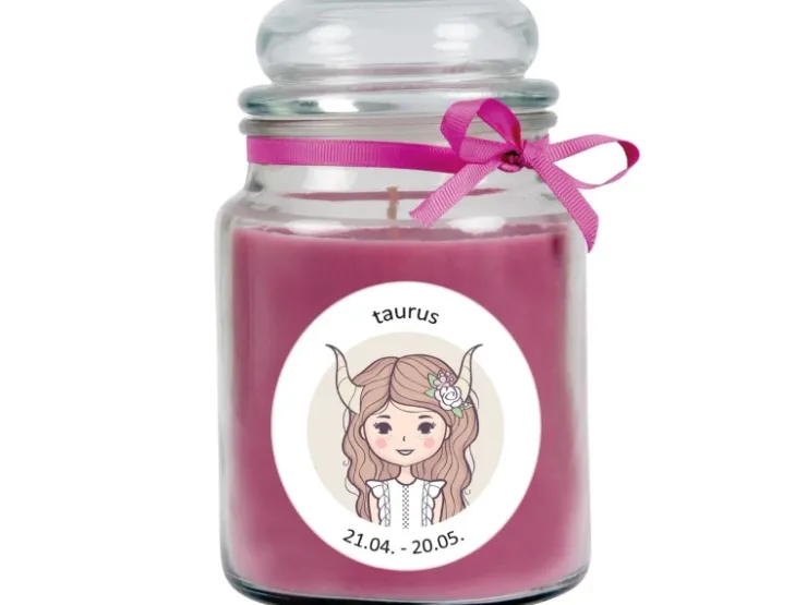 HS Candle Duftkerze & Glas Sternzeichen Lavendel 110 Stunden Stier* Windlichter
