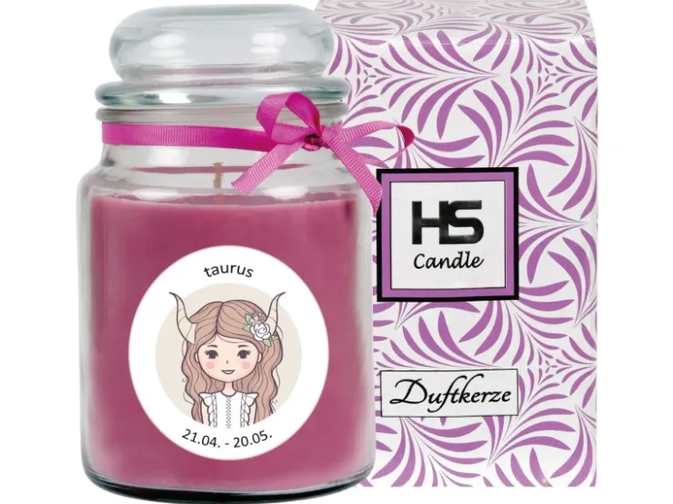 HS Candle Duftkerze & Glas Sternzeichen Lavendel 110 Stunden Stier* Windlichter