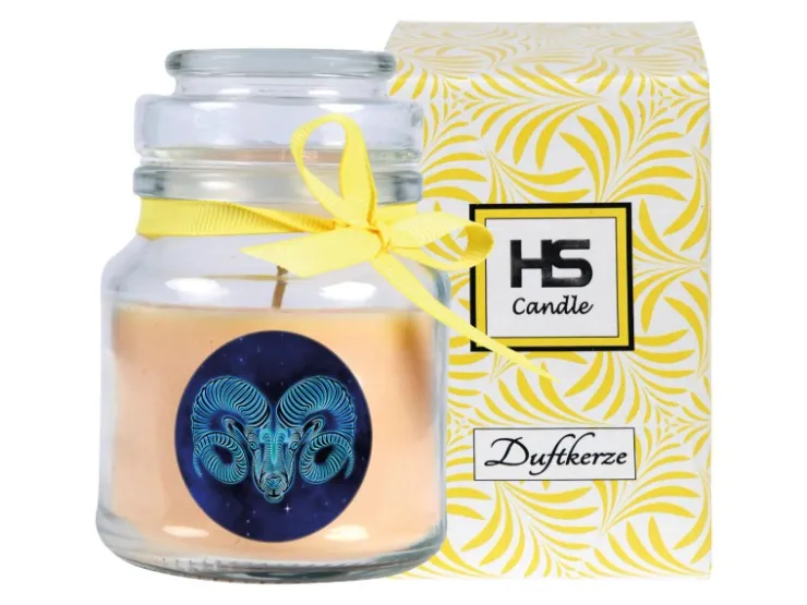 HS Candle Duftkerze & Glas Sternzeichen Vanille 30 Stunden Widder* Windlichter