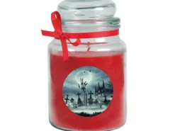 HS Candle Duftkerze & Glas Halloween Rot Bonbon 110h* Kerzen