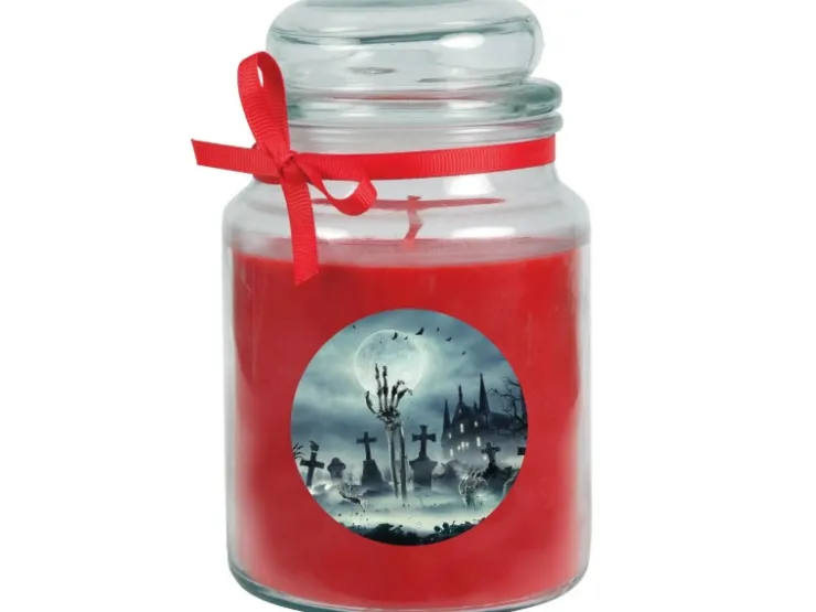 HS Candle Duftkerze & Glas Halloween Rot Bonbon 110h* Kerzen